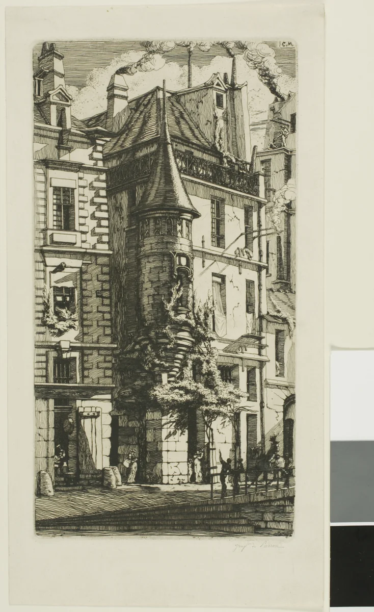 House with a Turret, rue de la Tixéranderie, Paris by Charles Meryon, print, 1852