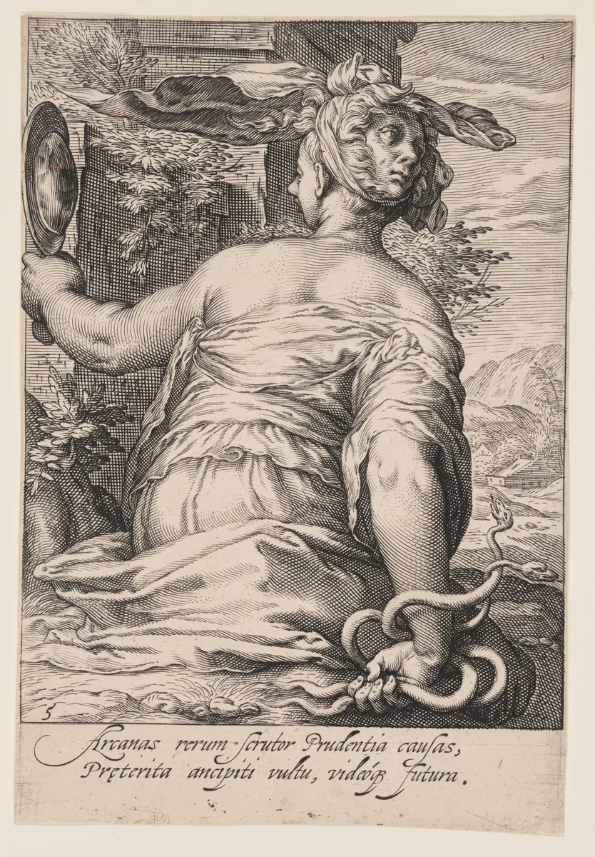 Prudence, from The Seven Virtues by Jacob Matham, print, 1597