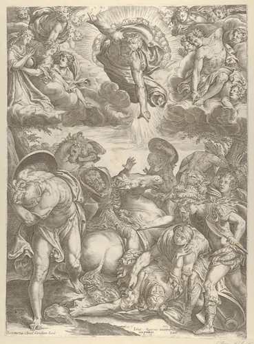 The Conversion of Saint Paul with God the Father and Angels above by Cherubino Alberti, print, 1575