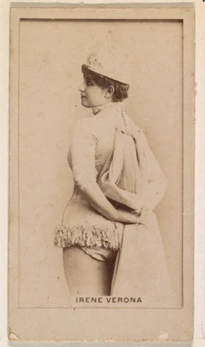 Irene Verona, from the Actresses series (N245) issued by Kinney Brothers to promote Sweet Caporal Cigarettes by Kinney Brothers Tobacco Company, photograph, 1890
