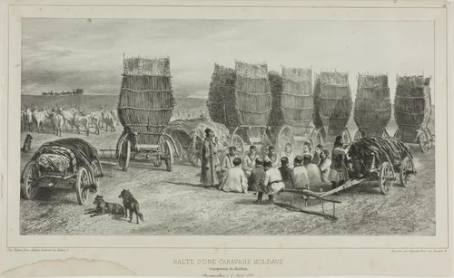 Halting Place of a Moldavian Caravan Transporting Coal, Bessarabia, August 5, 1837 by Denis Auguste Marie Raffet, print, 1840