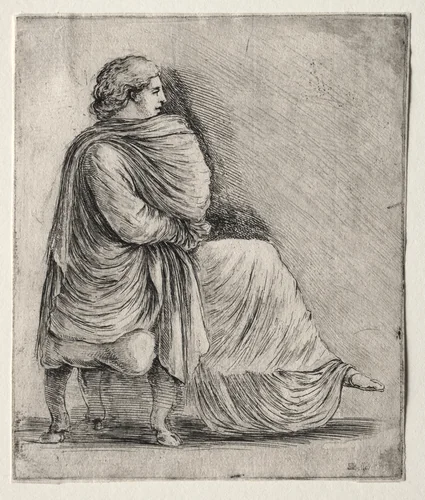 Woman Seated on a Stool by Stefano della Bella, print, 1655-1665