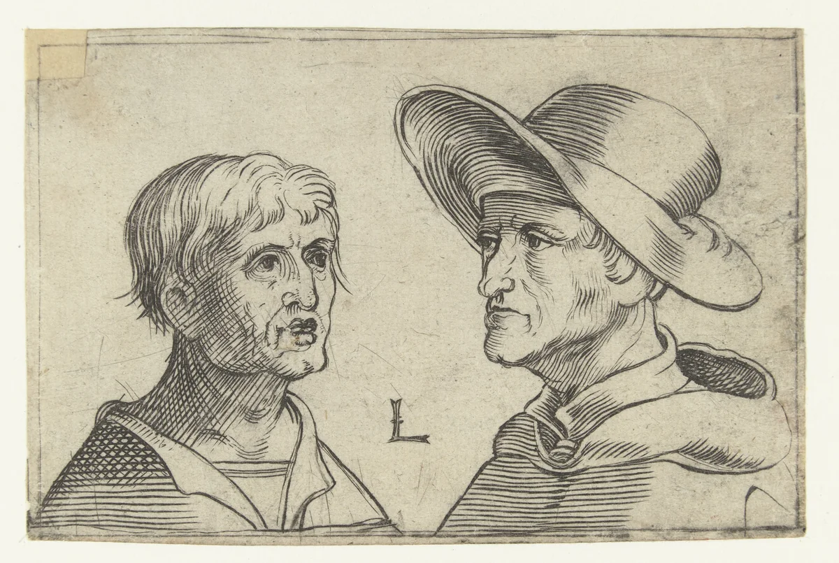Twee mansportretten by anonymous, print, 1500-1600
