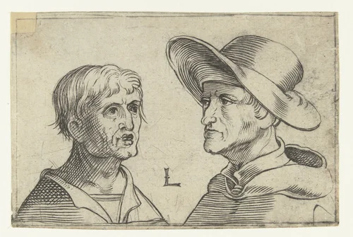 Twee mansportretten by anonymous, print, 1500-1600