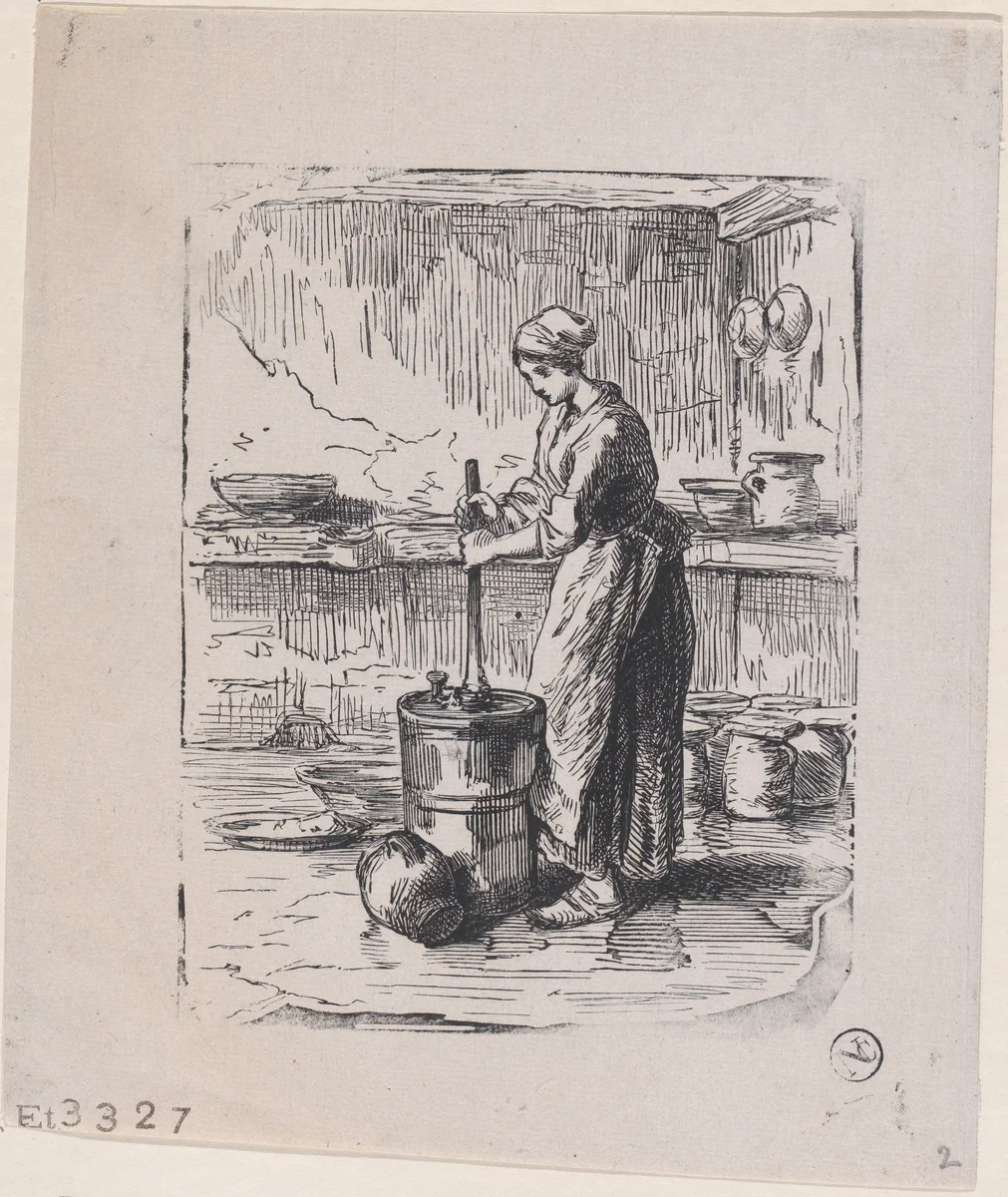 Woman Churning by Charles Jacque, print, 1845-1864