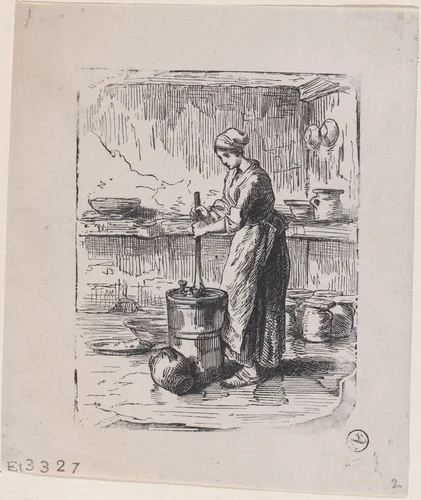 Woman Churning by Charles Jacque, print, 1845-1864