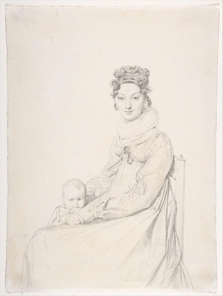 Madame Alexandre Lethière and Her Daughter Letizia by Jean-Auguste-Dominique Ingres, drawing, 1810-1820