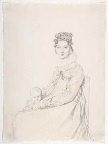 Madame Alexandre Lethière and Her Daughter Letizia by Jean-Auguste-Dominique Ingres, drawing, 1810-1820
