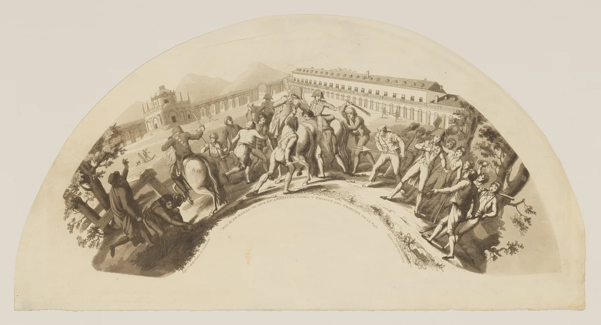 Dia 19 de Marzo de 1808, en Aranjuez, Caida y Prision del Principe de la Paz by anonymous, print, 1813