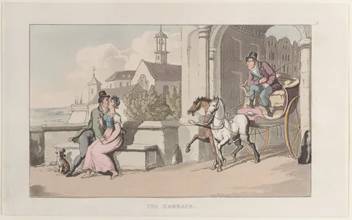 The Embrace, from "Journal of Sentimental Travels in the Southern Provinces of France, Shortly Before the Revolution" by Thomas Rowlandson, print, 1817-1821