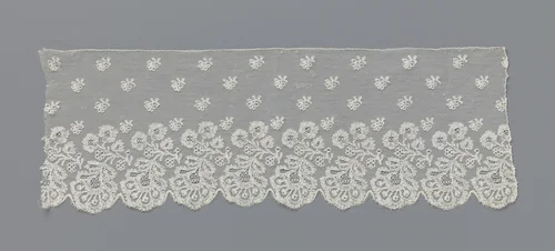 Strook kloskant met hangende bloemen in schulpenrand by anonymous, other, 1830-1840