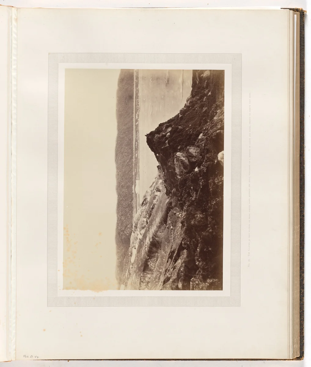 "The glacier as seen flowing or being forced down between the hills" by George P. Critcherson, John L. Dunmore, William Bradford, photograph, 1869