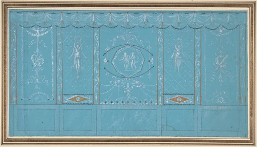 Design for a Decorated Wall with Grottesque over Blue Background by Giuseppe Bernardino Bison, drawing, 1762-1844