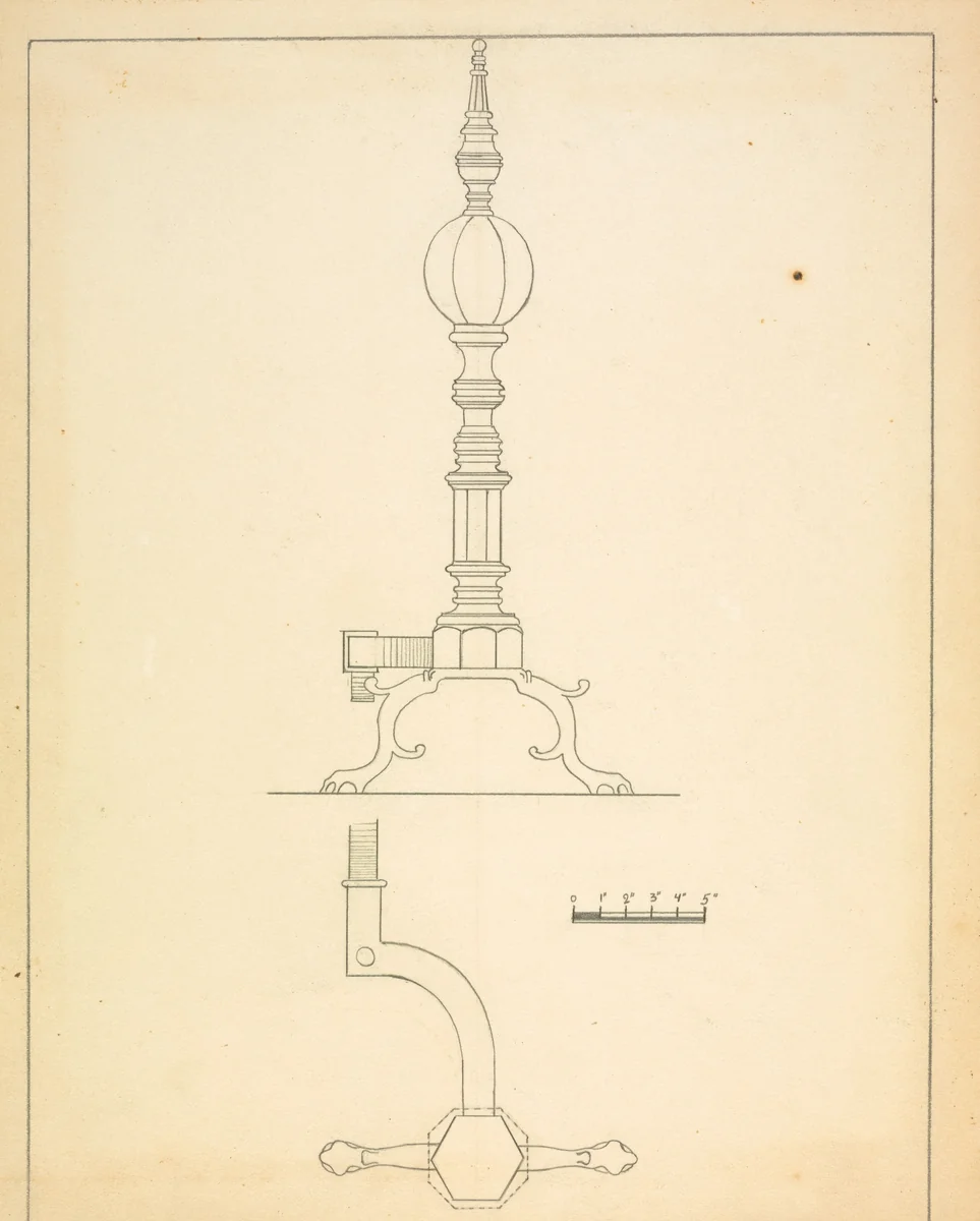 Andiron (one of pair) by Hans Korsch, index of american design, 1937