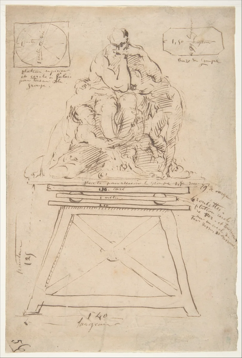 Study for the modeling stand of the Ugolino group by Jean Baptiste Carpeaux, drawing, 1840-1875