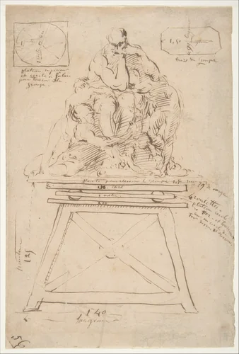 Study for the modeling stand of the Ugolino group by Jean Baptiste Carpeaux, drawing, 1840-1875