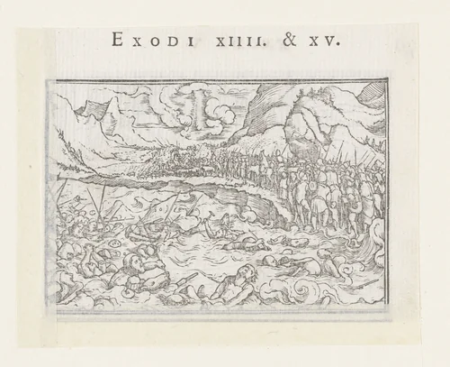 Vernietiging van legers van Farao in Rode Zee by Hans Holbein, print, 1538