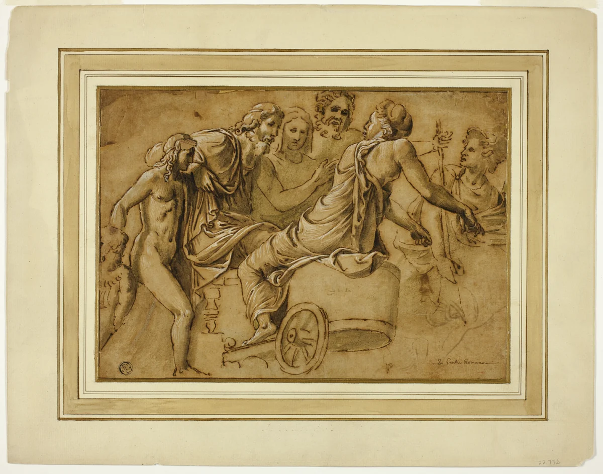 Study for Venus Asking Jupiter for the Services of Mercury as Herald by Giulio Romano, drawing, 1600-1799