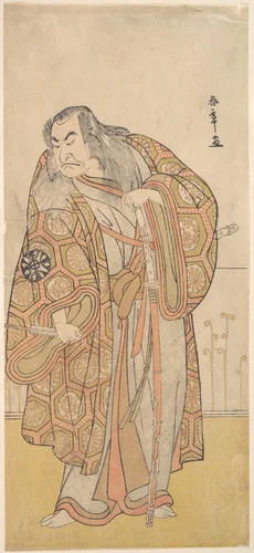 Ikunojo III as Chiyosaki Striking the Chozubachi; a Shower of Gold Coin Flies by Katsukawa Shunshô (勝川春章), print, 1615-1868