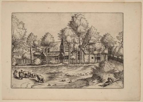 Country Village with Church by Johannes van Doetechum; Lucas van Doetechum; Master of the Small Landscapes, print, 1676