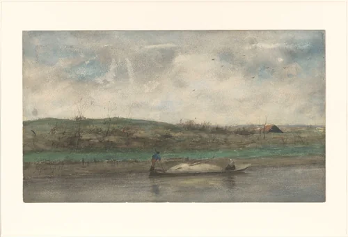 Zandschuit in vaart door glooiend landschap by Jozef Neuhuys, drawing, 1877