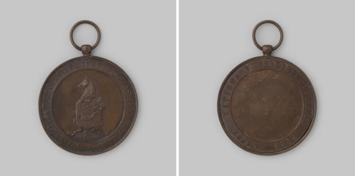Prijspenning schietwedstrijd schutterij Hoorn, individueel vuur, vierde prijs by anonymous, metalwork, 1885