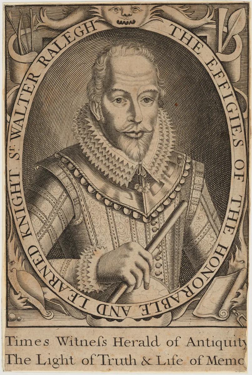 Sir Walter Raleigh by Anonymous Artist; Simon van de Passe, print, 1595-1647
