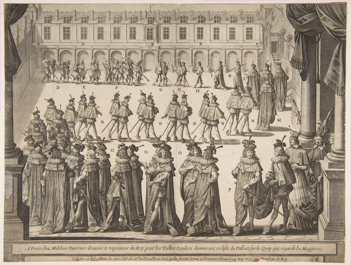 Order of the Chevaliers Marching at Fontainebleau in May 1633 by Abraham Bosse, print, 1634