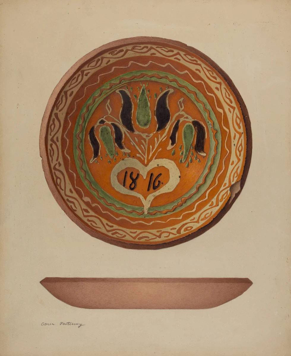 Pa. German Scraffito Plate by Aaron Fastovsky, index of american design, 1941
