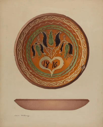 Pa. German Scraffito Plate by Aaron Fastovsky, index of american design, 1941