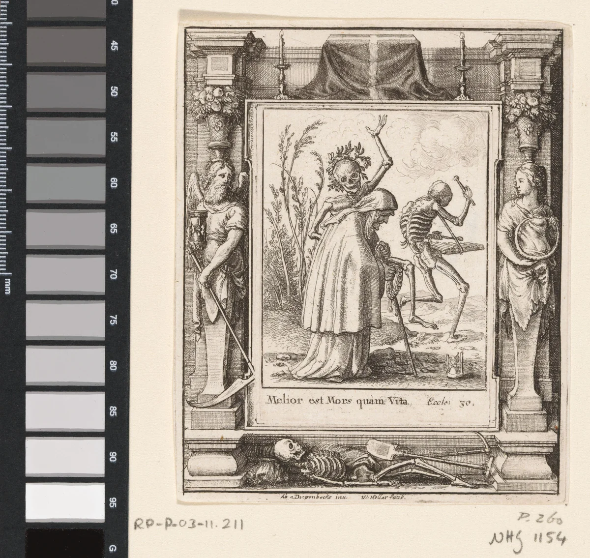 De oude vrouw en de Dood by Wenceslaus Hollar, print, 1651