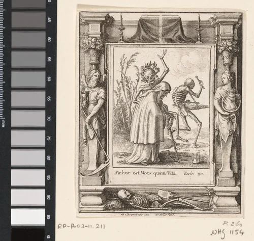 De oude vrouw en de Dood by Wenceslaus Hollar, print, 1651