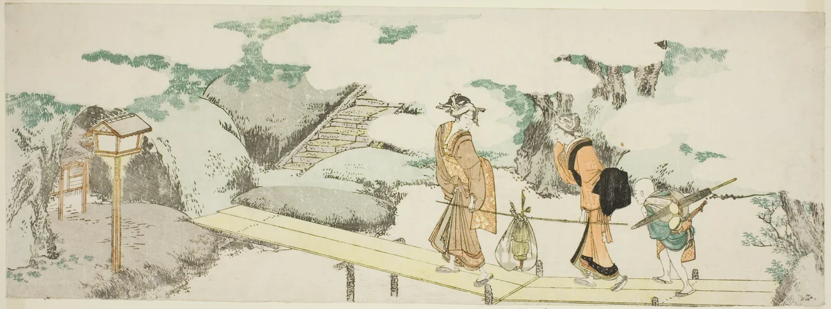 On the footbridge by Katsushika Hokusai (葛飾 北斎), print, 1795-1805