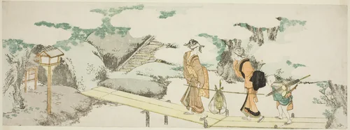 On the footbridge by Katsushika Hokusai (葛飾 北斎), print, 1795-1805