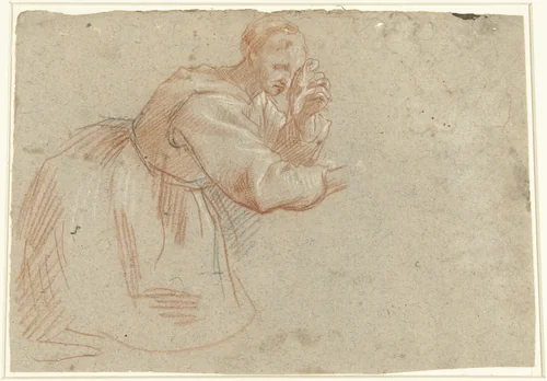 Knielende wenende vrouw (Maria Magdalena?) by anonymous, drawing, 1610-1630
