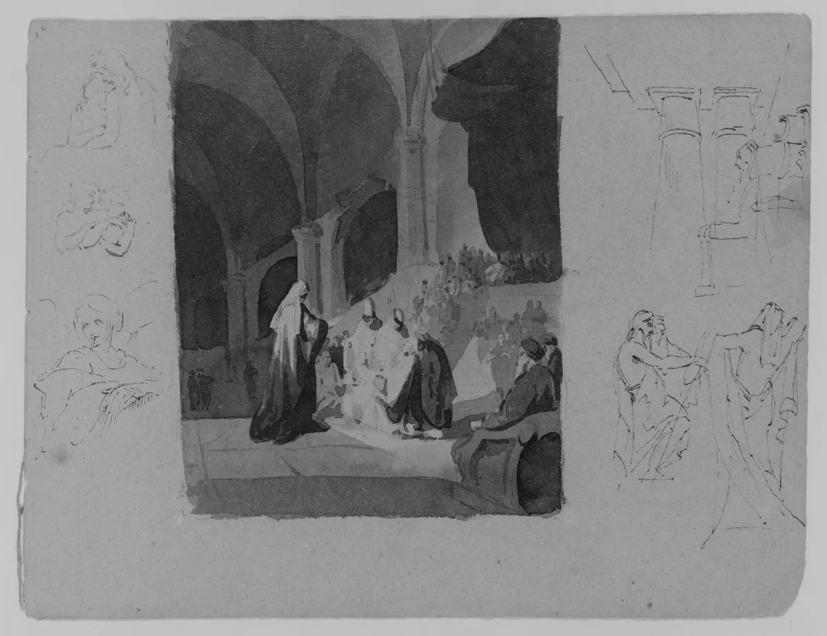Presentation Scene (from Sketchbook) by Thomas Sully, artwork, 1810-1820