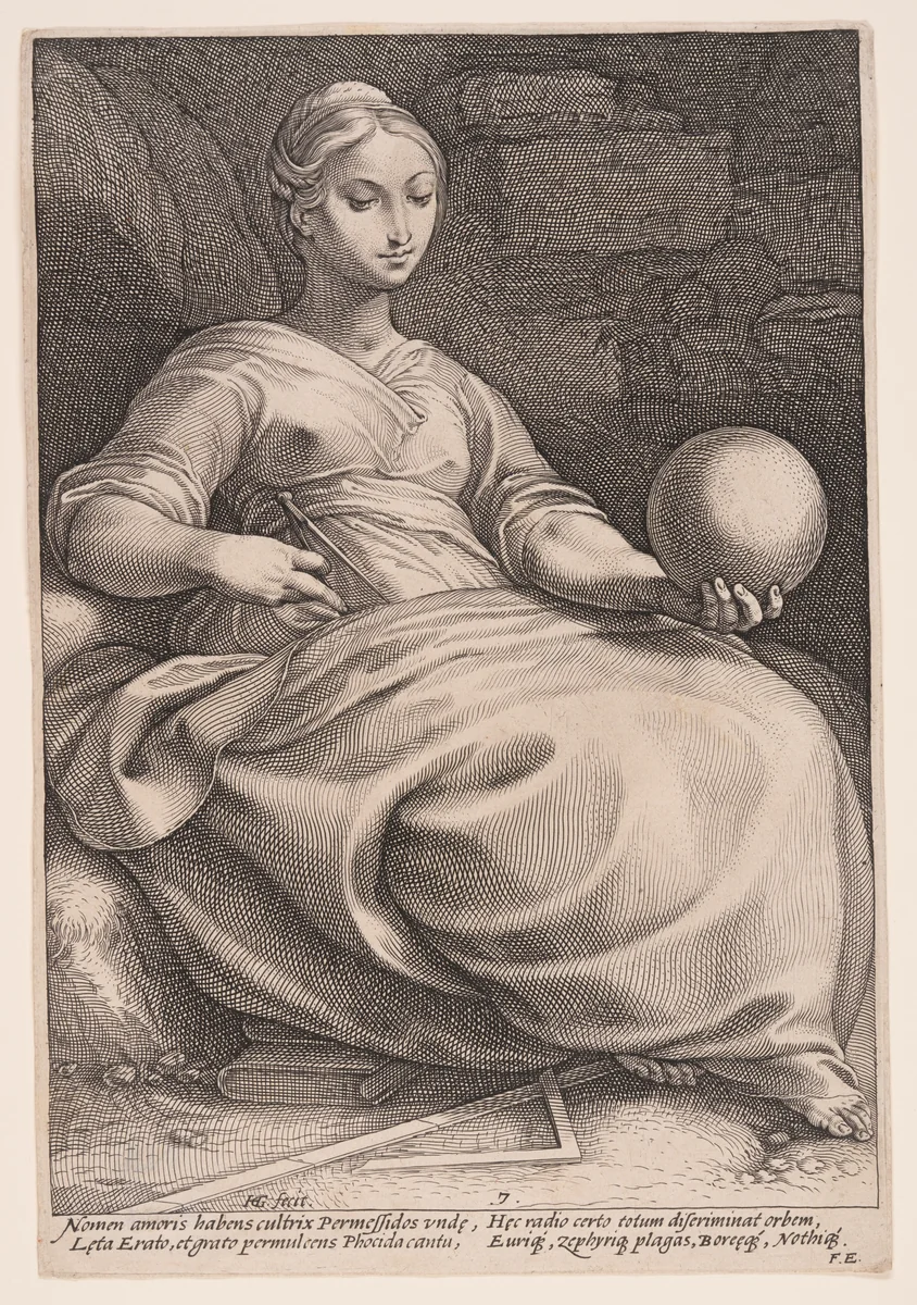 Erato, The Muse of Lyric Poetry, from The Nine Muses by Hendrick Goltzius, print, 1592