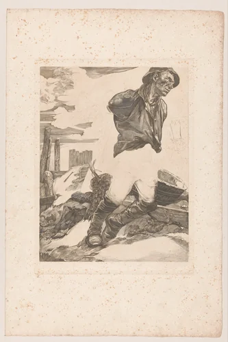 Arbeider die een touw laat vieren by Johannes Josephus Aarts, print, 1881-1934