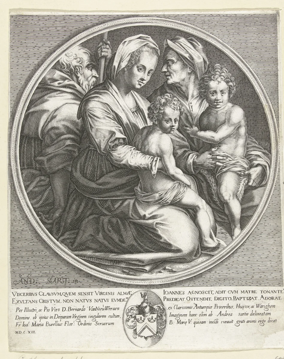 Heilige Familie met Elizabeth en Johannes de Doper by Jacques Callot, print, 1613