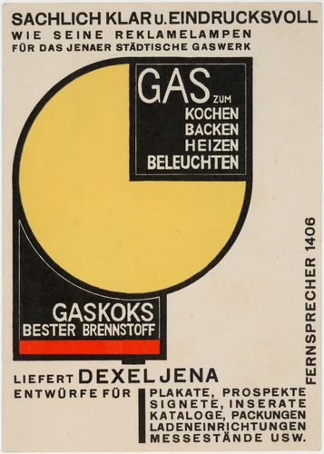 Gas zum Kochen, Backen, Heizen, Beleuchten (Gas for cooking, baking, heat, light) by Walter Dexel, design, 1924