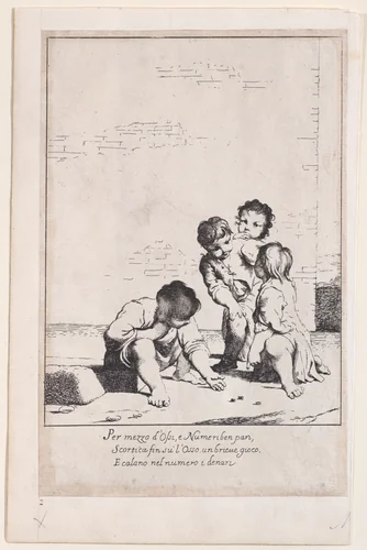 Four children playing dice by Giuseppe Maria Crespi, print, 1705-1715