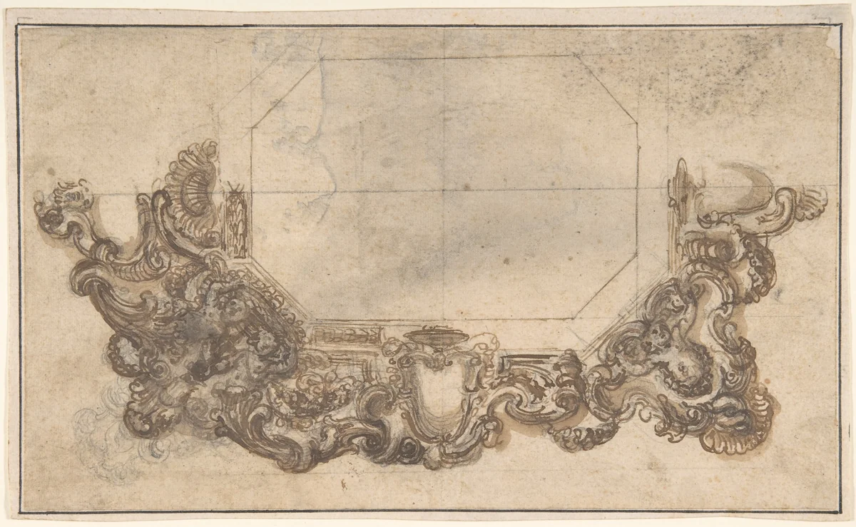 Right Half of Mirror Frame Design by anonymous, drawing, 1600-1699