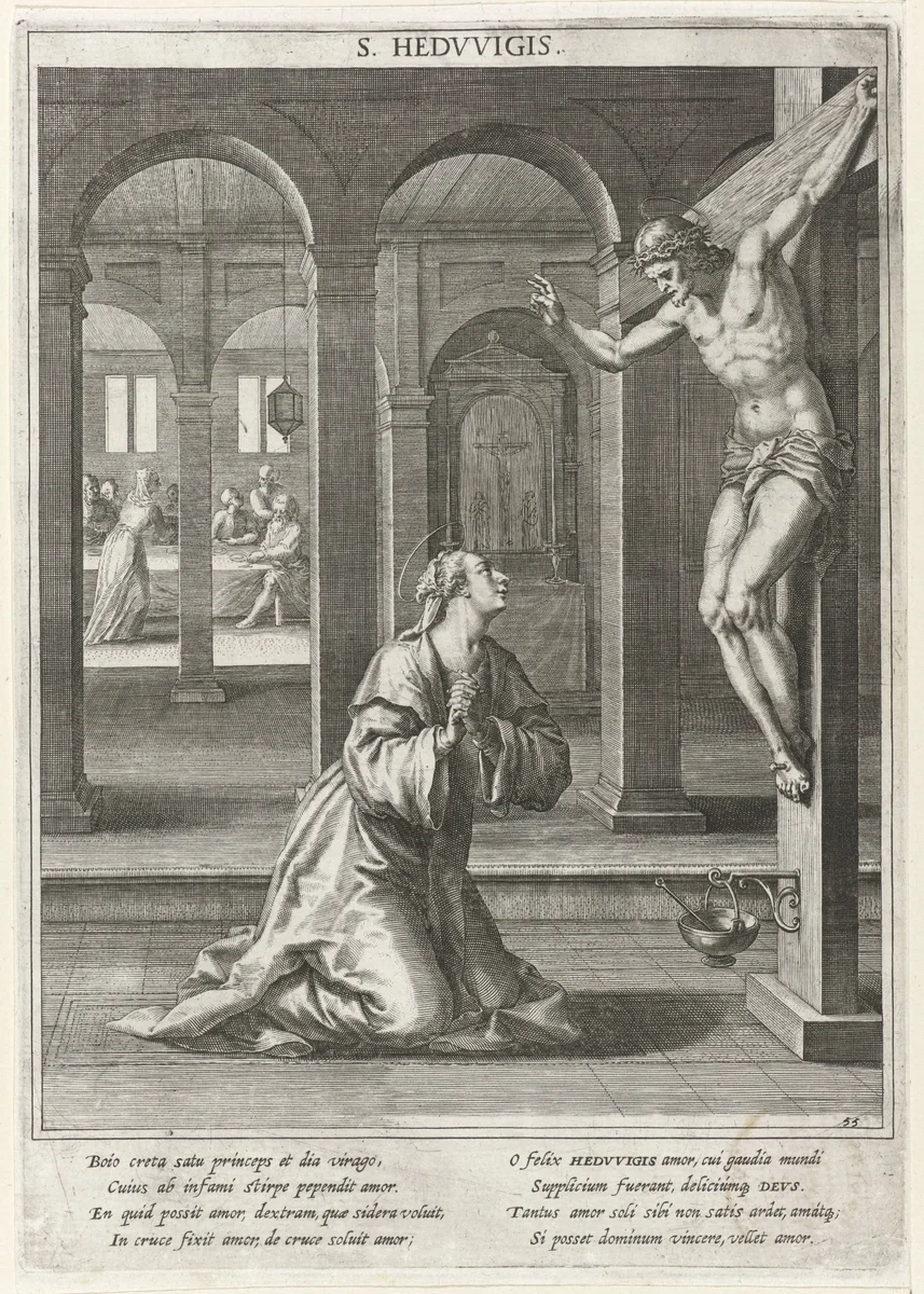 Christus zegent de Heilige Hedwig van Silezië by Raphaël Sadeler, print, 1615
