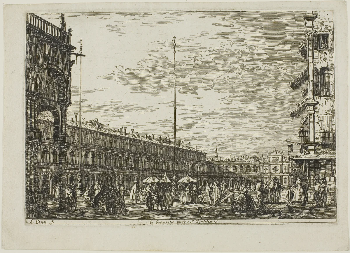 le Procuratie niove e S. Ziminian V., from Vedute by Canaletto, print, 1735-1744