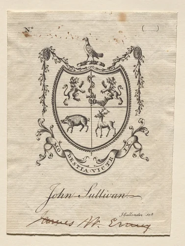 Bookplate: Coat of Arms with John Sullivan inscribed below by Joseph Callender, print