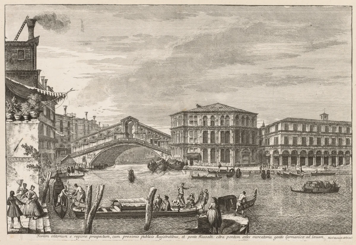 Views of Venice: The Bridge and Market of Rialto by Michele Marieschi, print, 1741