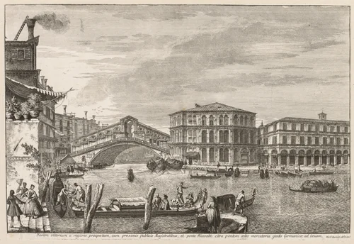 Views of Venice: The Bridge and Market of Rialto by Michele Marieschi, print, 1741