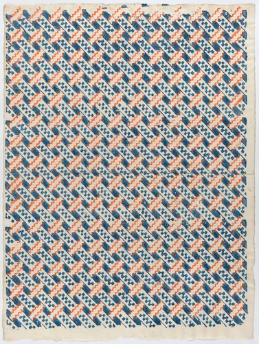 Sheet with overall orange and blue geometric pattern by anonymous, print, 1775-1875