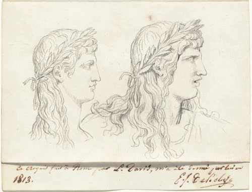 Two Studies of the Head of a Young Man Crowned with a Laurel Wreath by Jacques-Louis David, drawing, 1775-1780