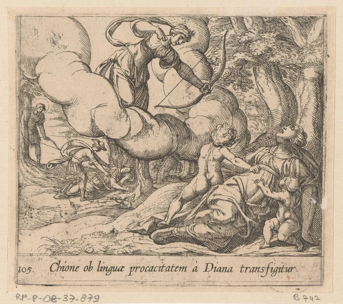Diana doodt Chione by Antonio Tempesta, print, 1606